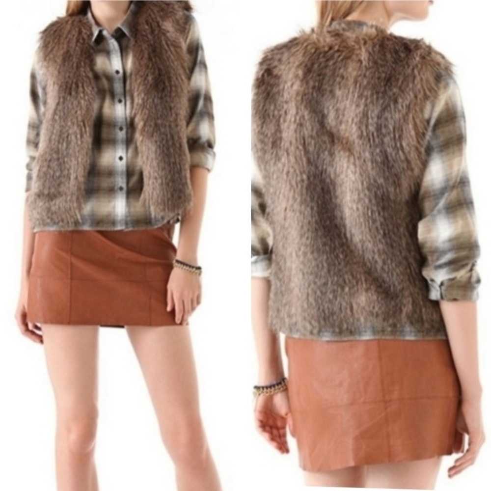 CLUB MONACO Matilda Brown Faux Fur Open Front Vest Women's Size L